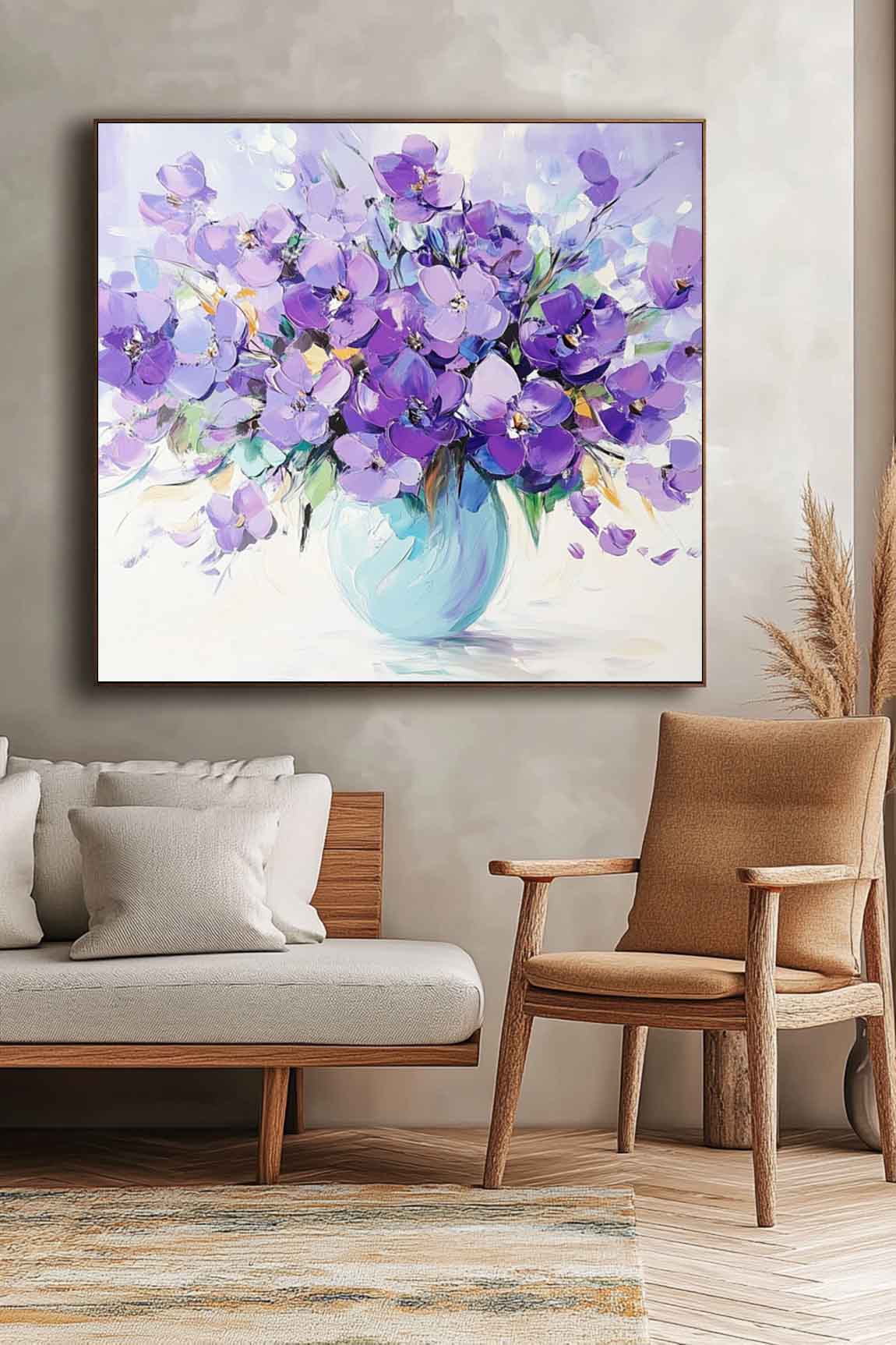 Lavender Purple Floral Bouquet Oil Painting