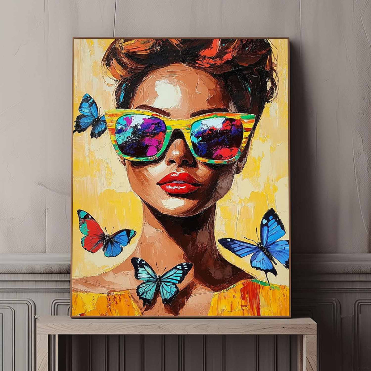 Woman Sunglasses Butterflies Oil Painting
