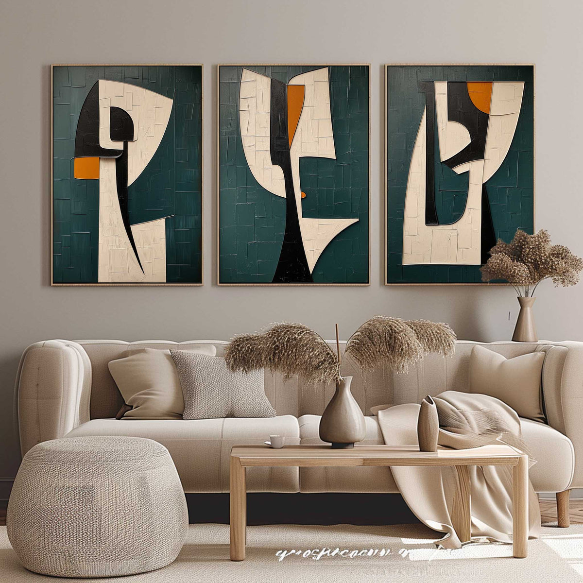 Modern Geometric Triptych Wall Art Textured 3-Piece