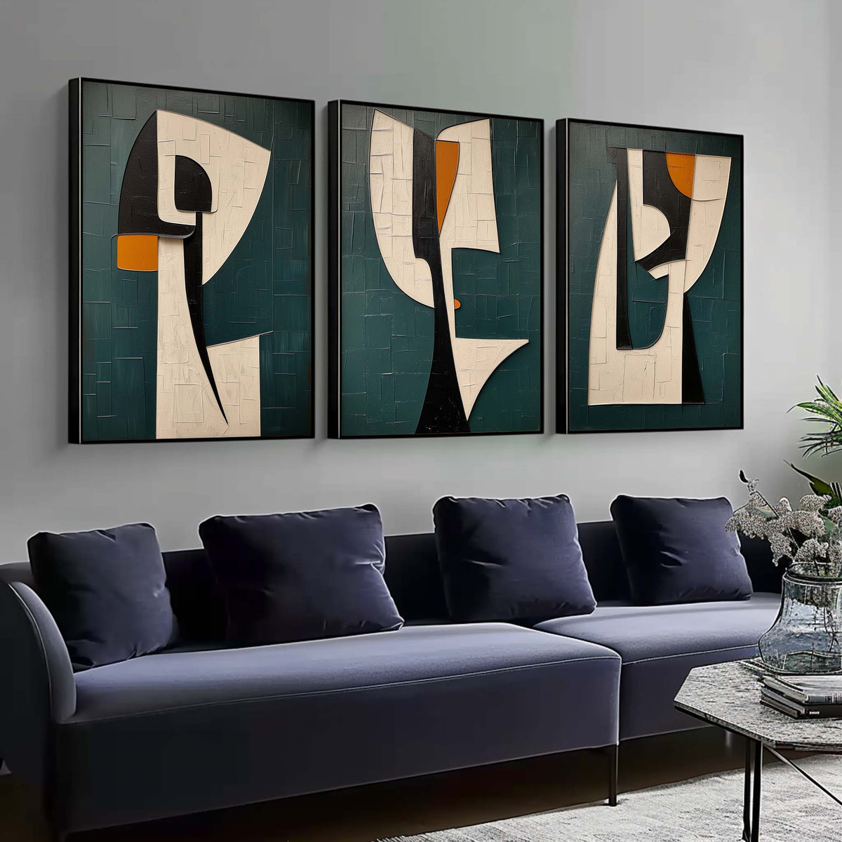 Modern Geometric Triptych Wall Art Textured 3-Piece