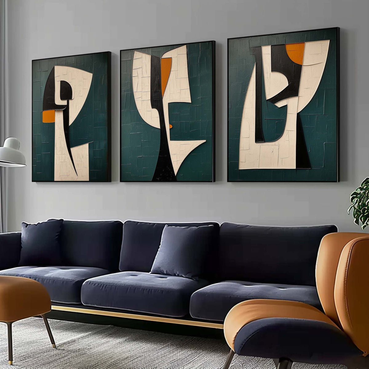 Modern Geometric Triptych Wall Art Textured 3-Piece