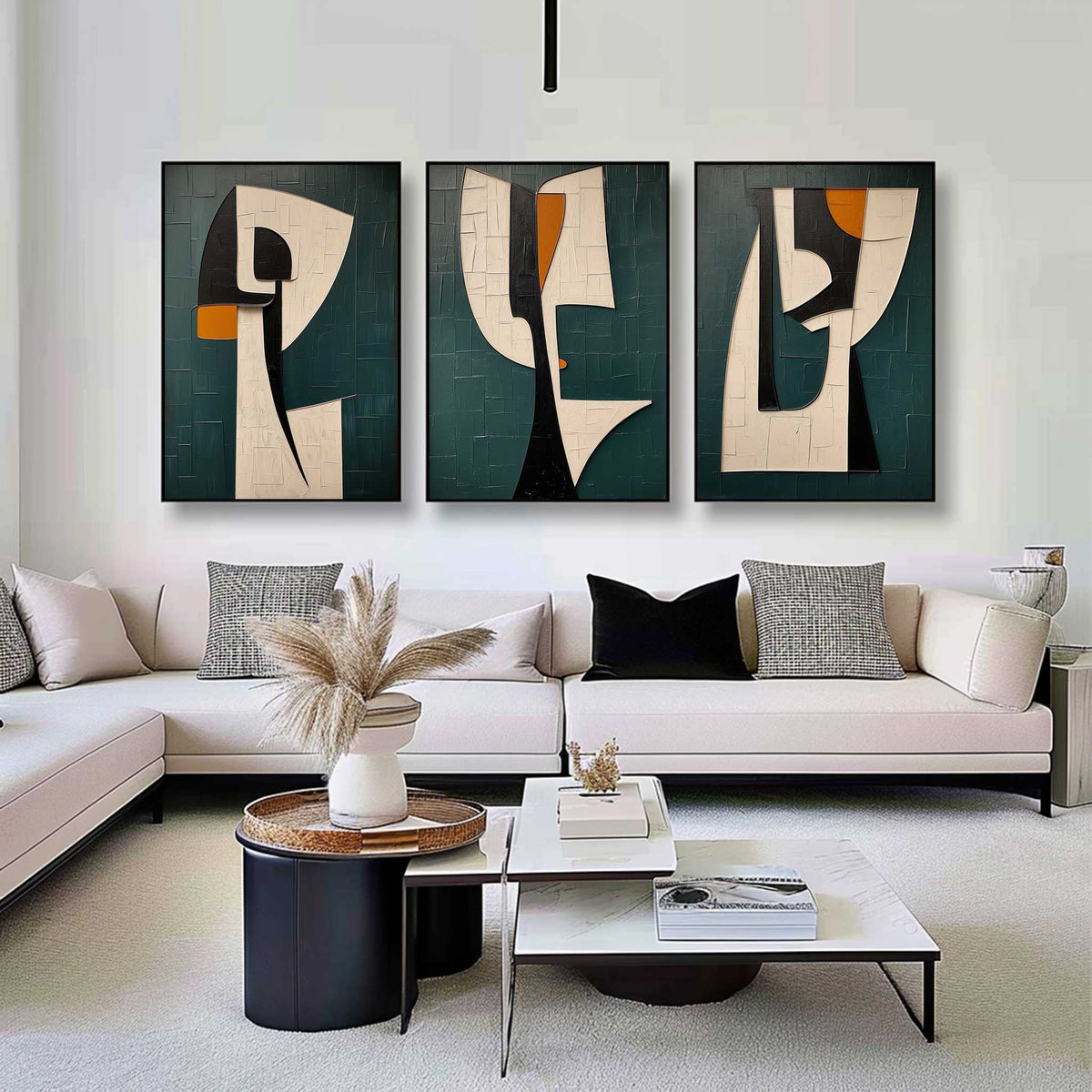 Modern Geometric Triptych Wall Art Textured 3-Piece