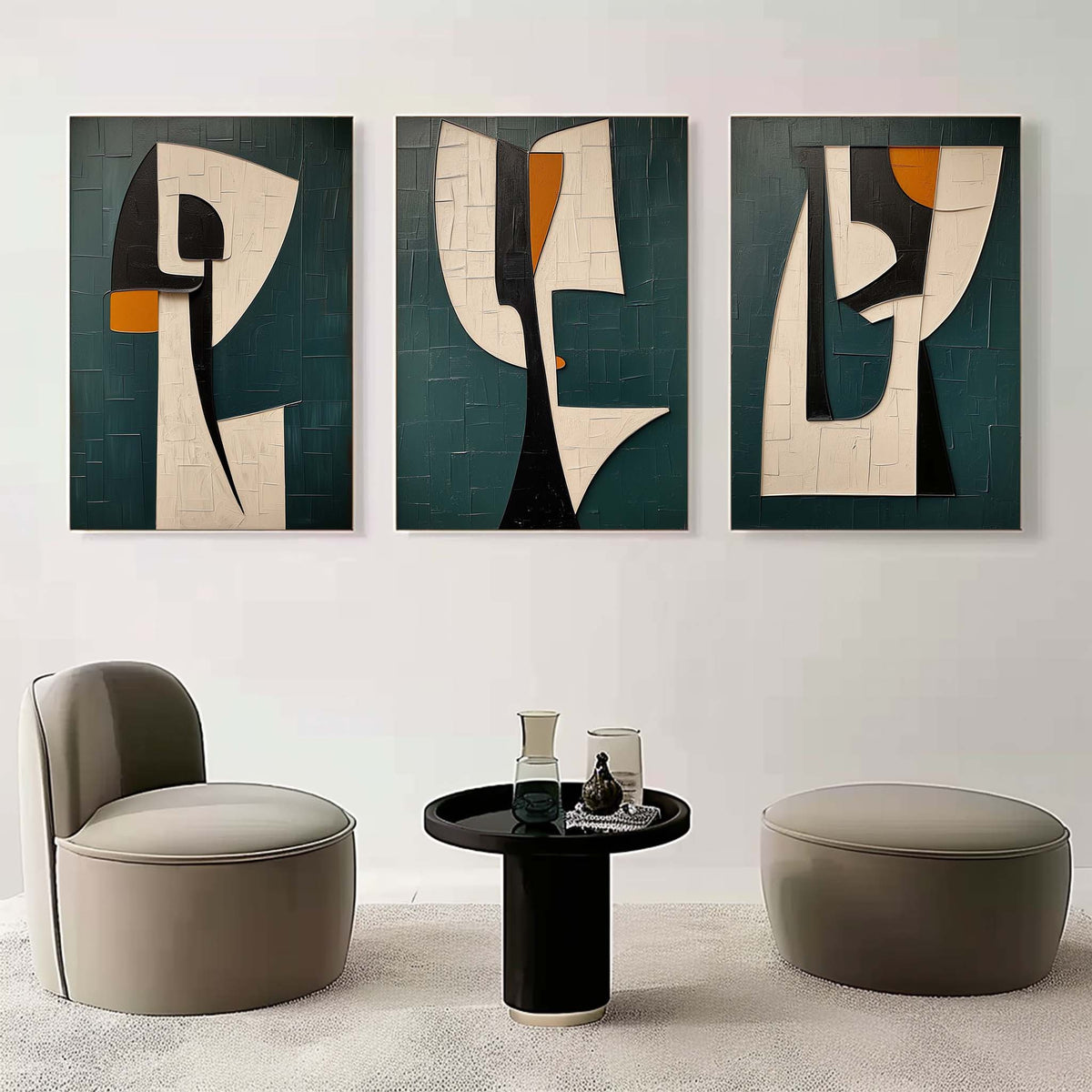 Modern Geometric Triptych Wall Art Textured 3-Piece
