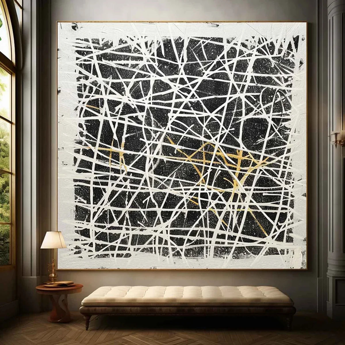 Black White Oil Painting Web-Line Textures Sleek
