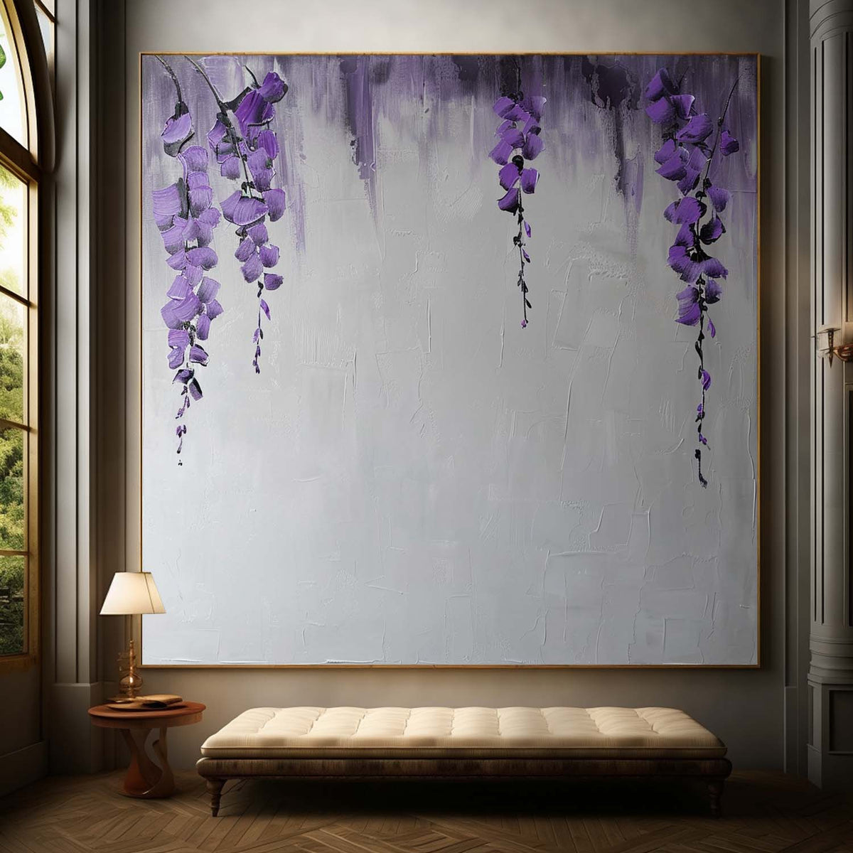 Textured Wisteria Flower Oil Painting Purple Blooms