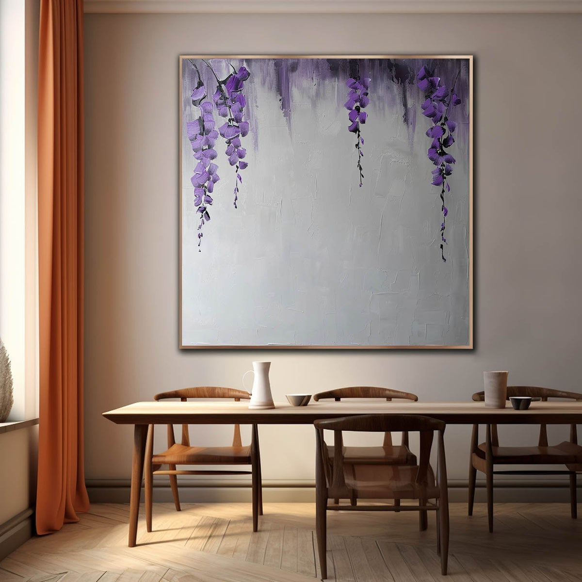 Textured Wisteria Flower Oil Painting Purple Blooms
