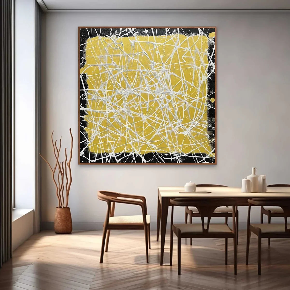 Bold Yellow Oil Painting White Web-Lines Vibrant
