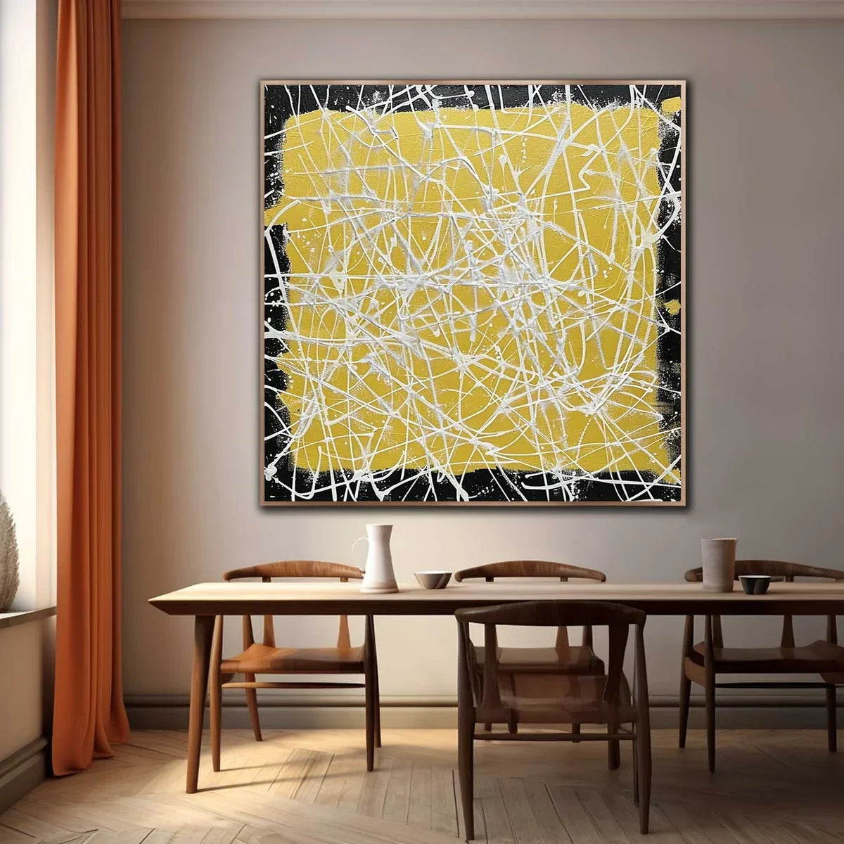 Bold Yellow Oil Painting White Web-Lines Vibrant