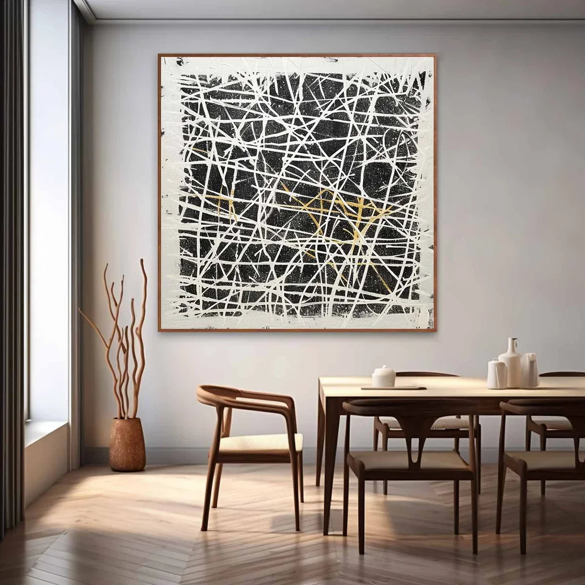 Black White Oil Painting Web-Line Textures Sleek