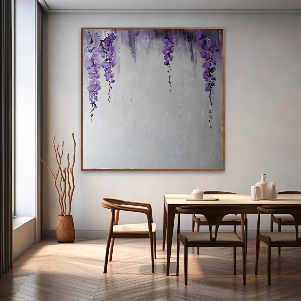 Textured Wisteria Flower Oil Painting Purple Blooms
