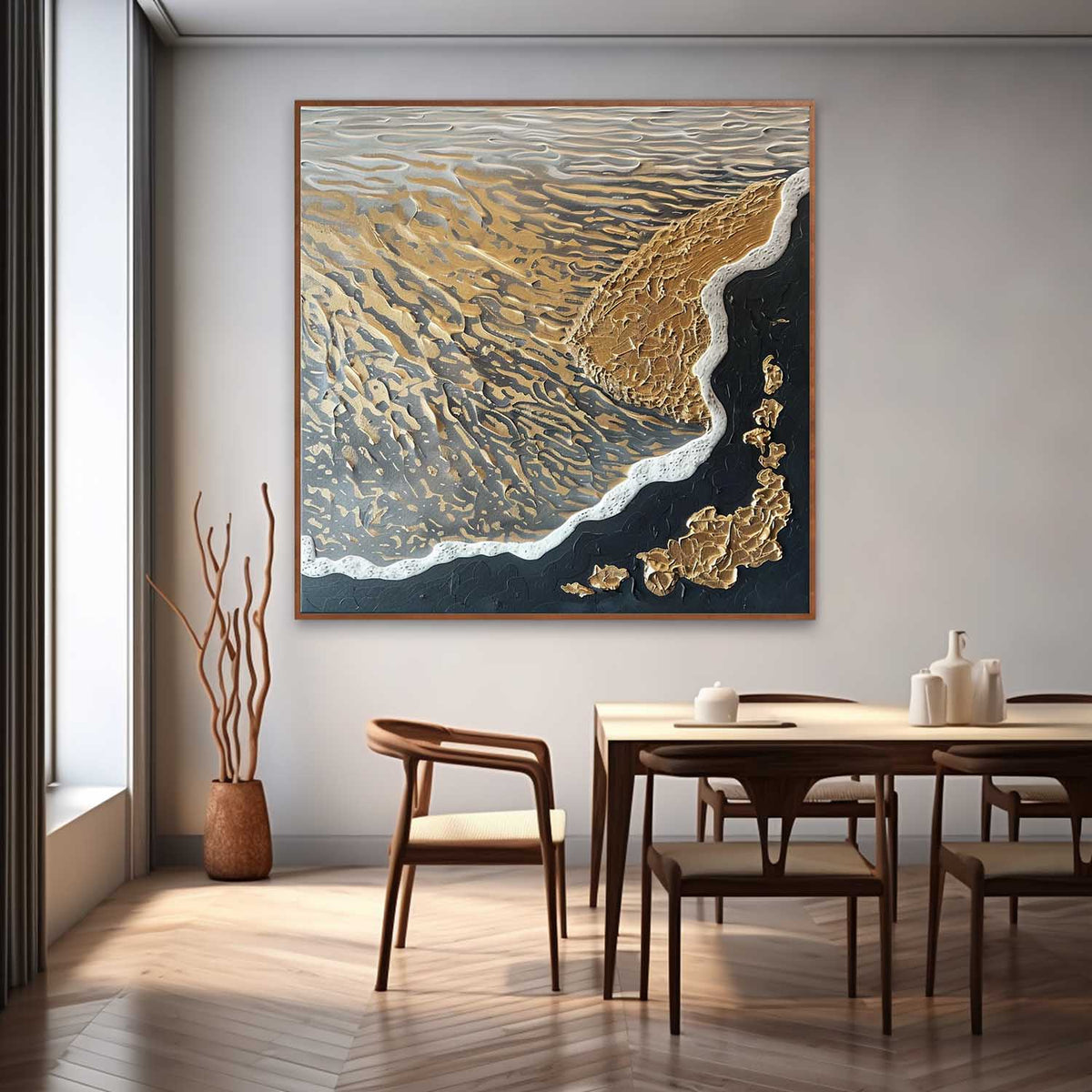 Wall Art Gold Leaf Coastal Abstract Canvas