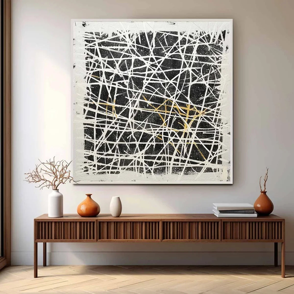 Black White Oil Painting Web-Line Textures Sleek