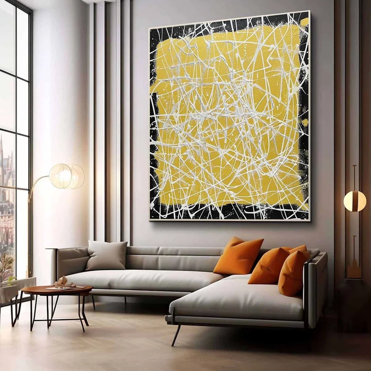 Bold Yellow Oil Painting White Web-Lines Vibrant