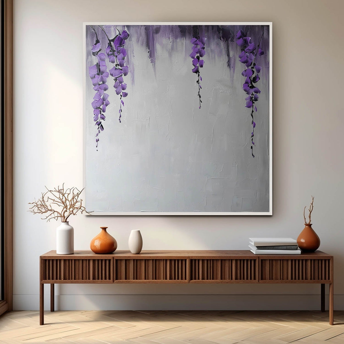 Textured Wisteria Flower Oil Painting Purple Blooms