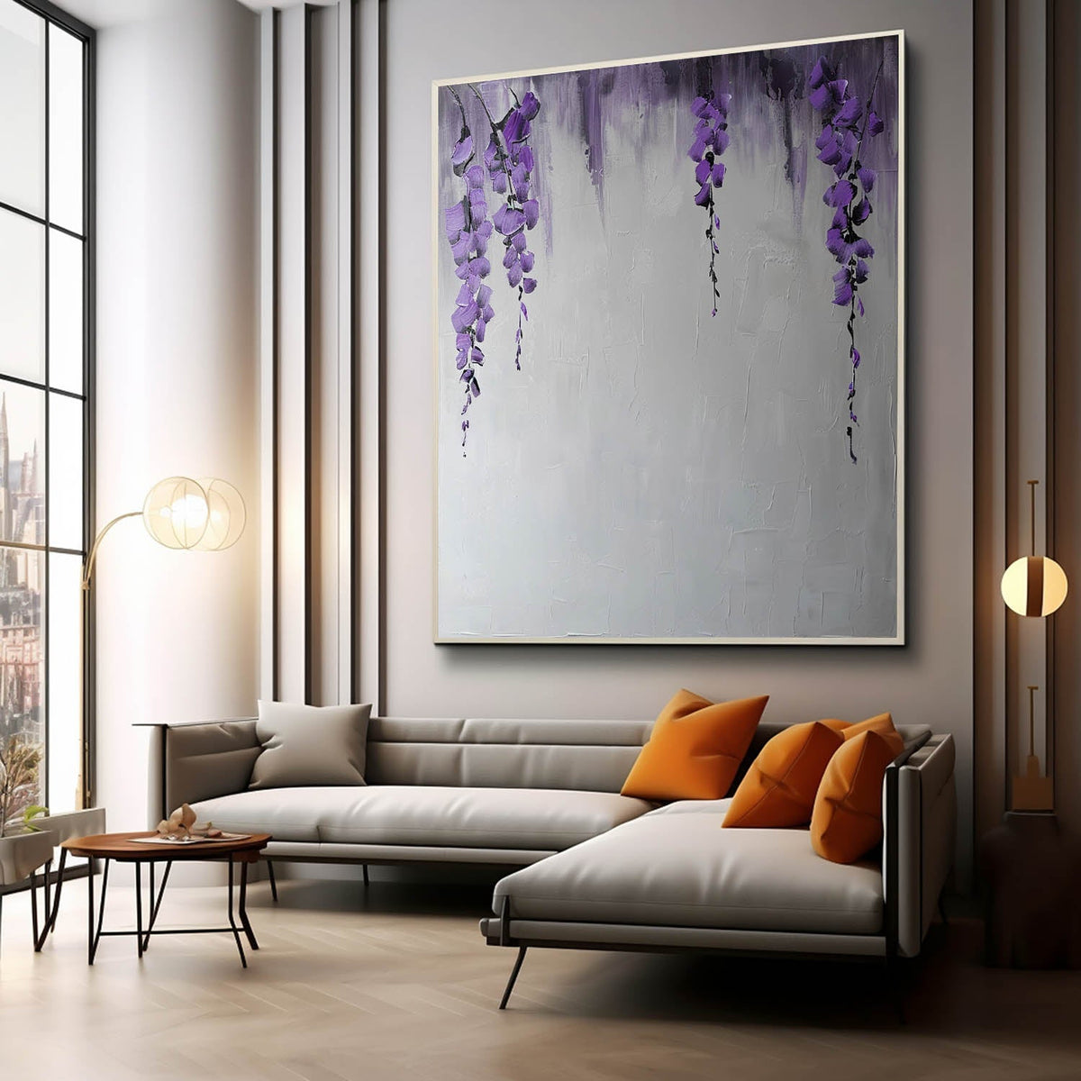 Textured Wisteria Flower Oil Painting Purple Blooms