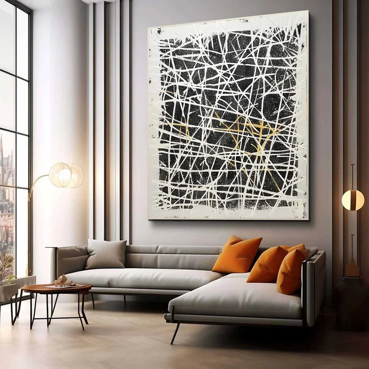 Black White Oil Painting Web-Line Textures Sleek