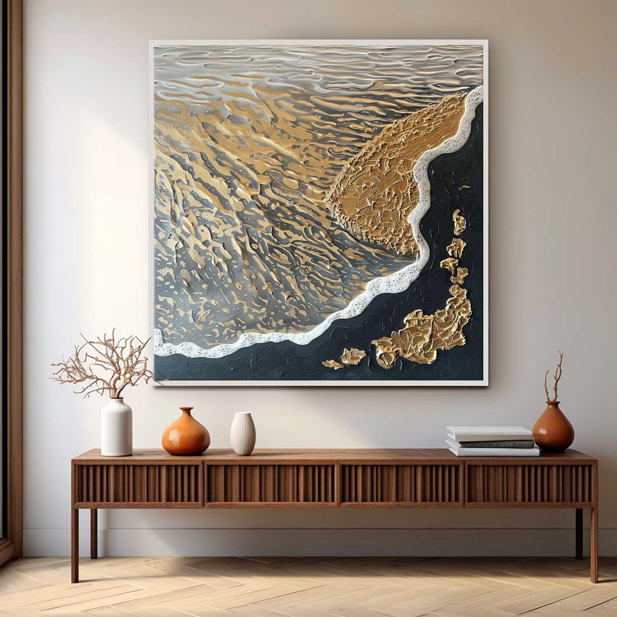 Wall Art Gold Leaf Coastal Abstract Canvas