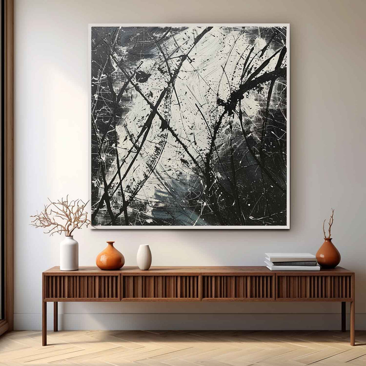 Wall Art Expressionist Monochrome Black White