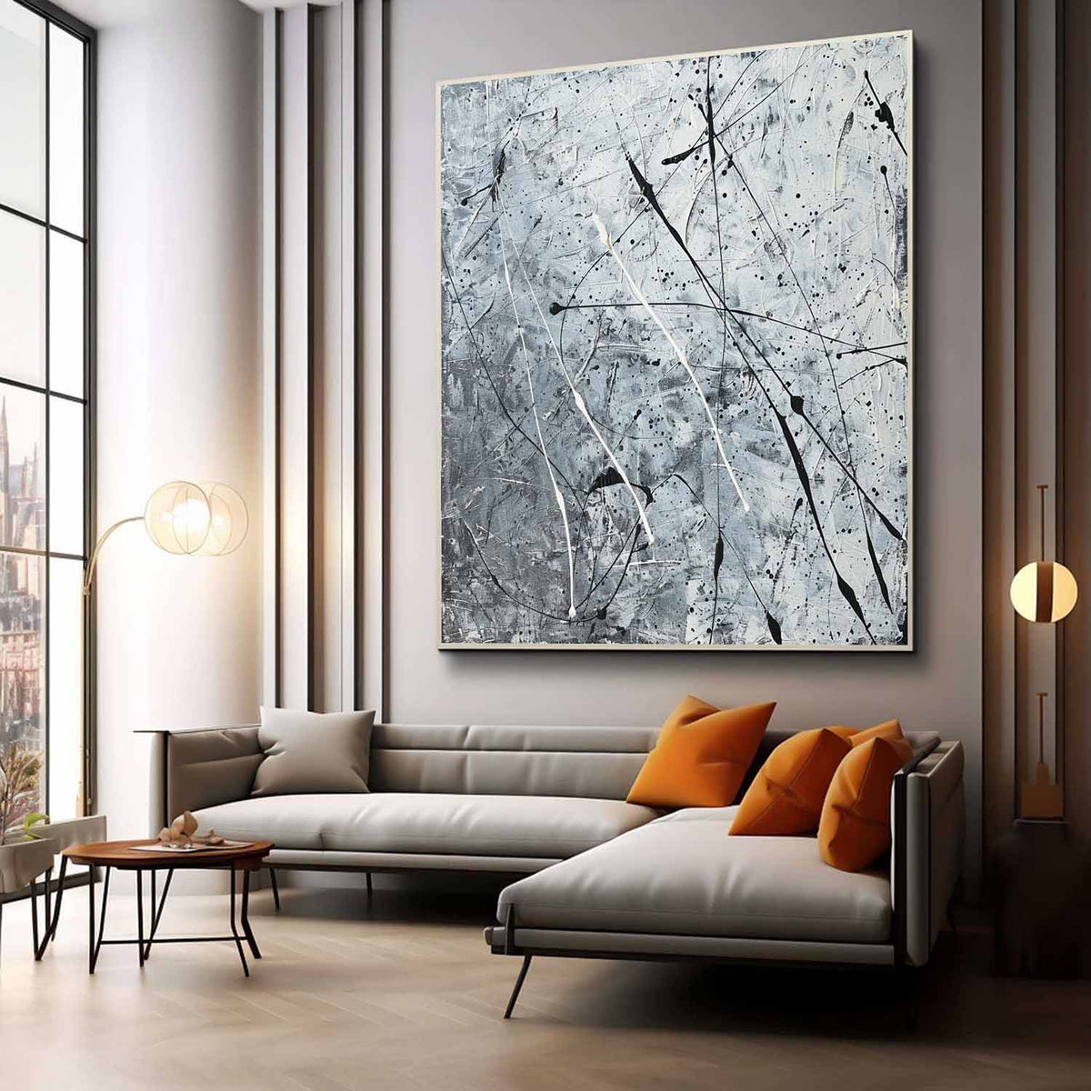 Textured Monochrome Splatter Oil Painting Sleek