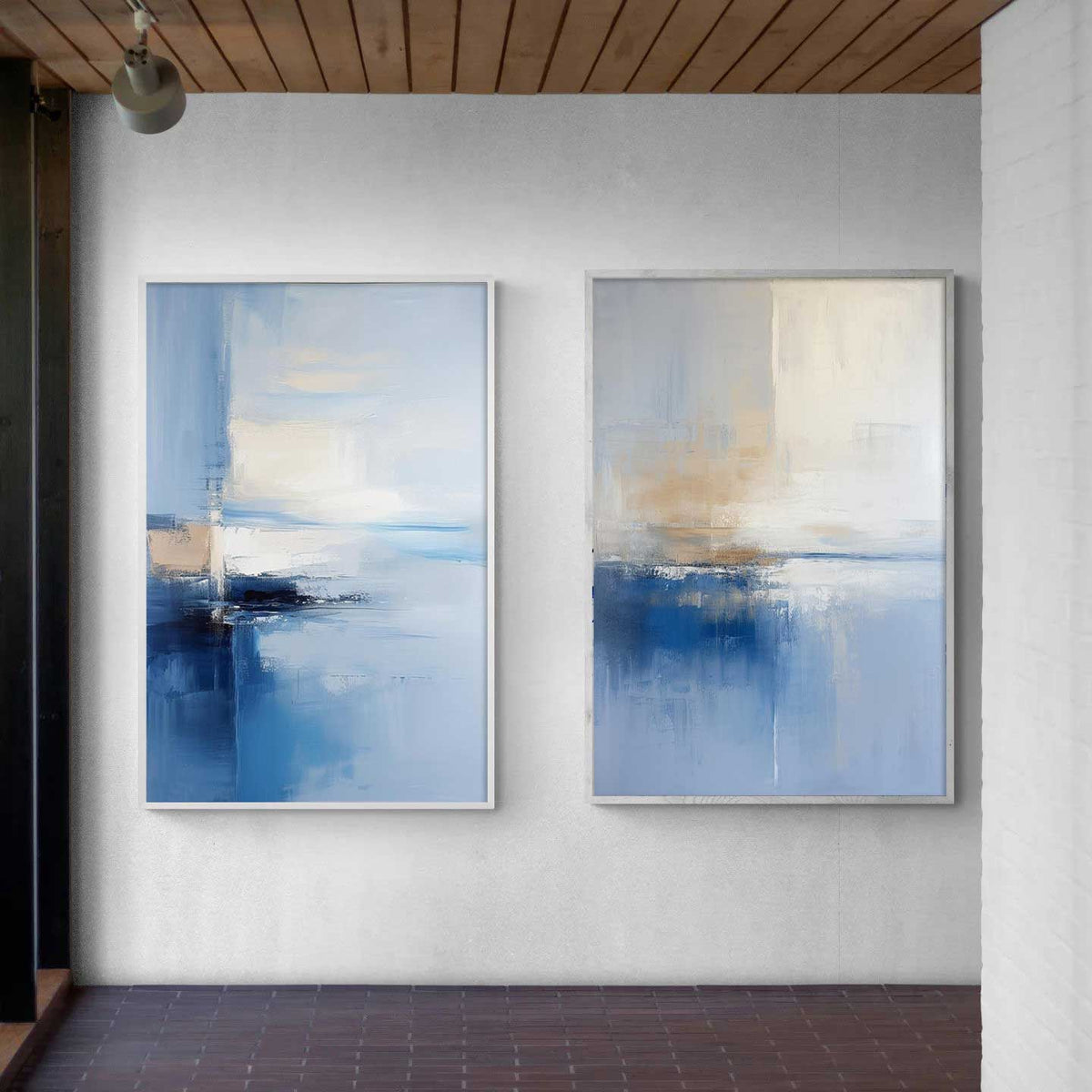 Blue Beige Abstract Ocean 2‑Piece Canvas Wall Art