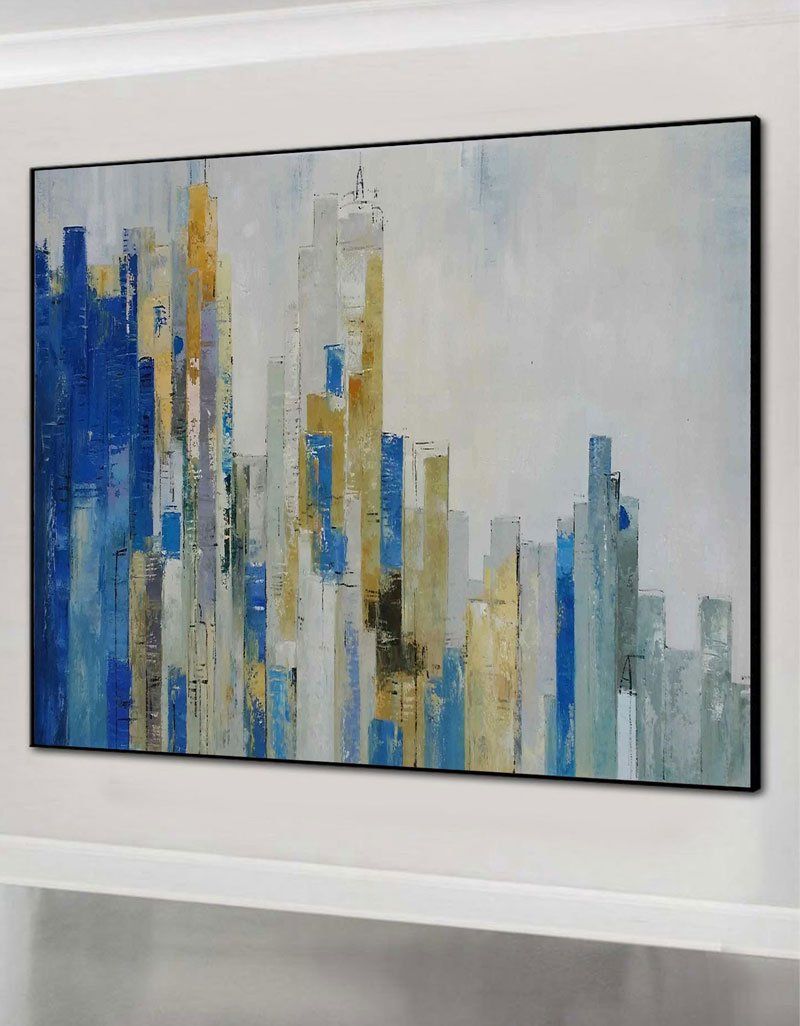 Abstract Cityscape Painting Blue & Gold