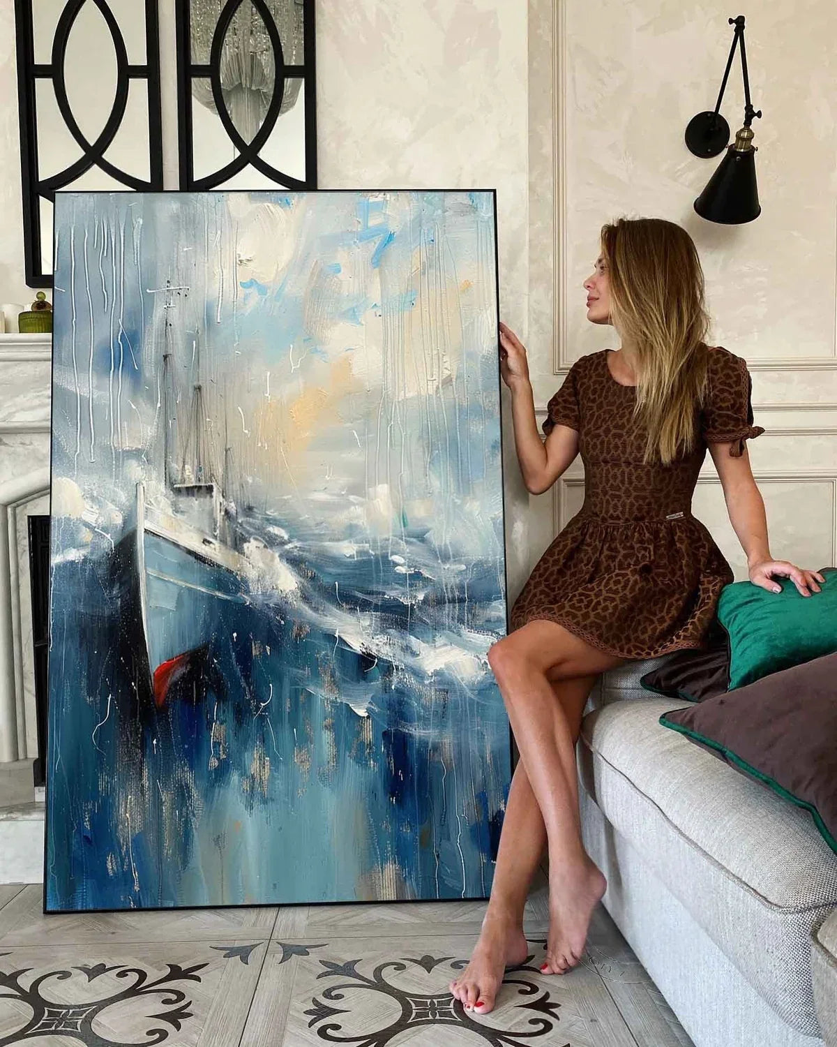 Wall Art Vertical Abstract Sailing Boat