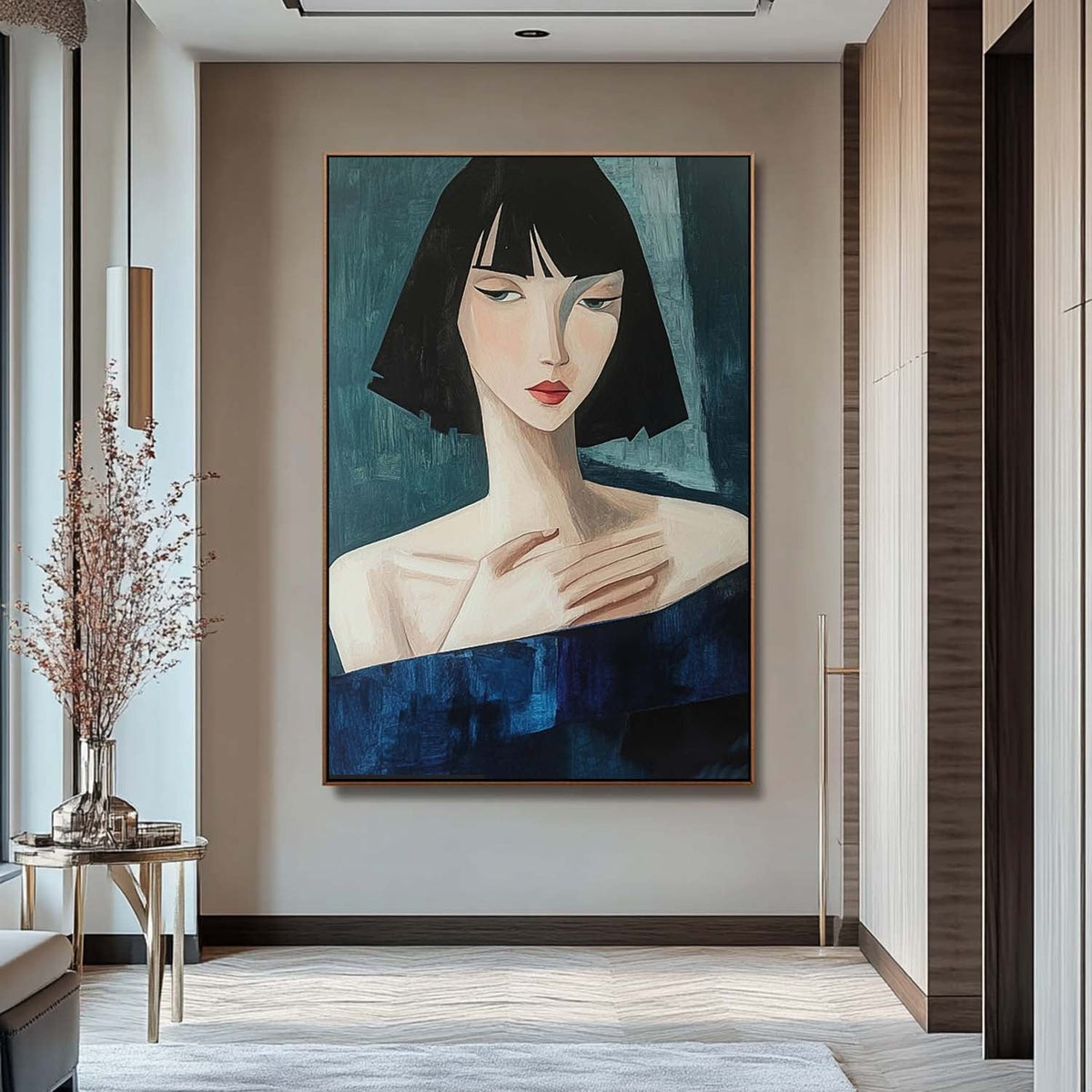 Stylized Woman Portrait Oil Painting Wall Decor