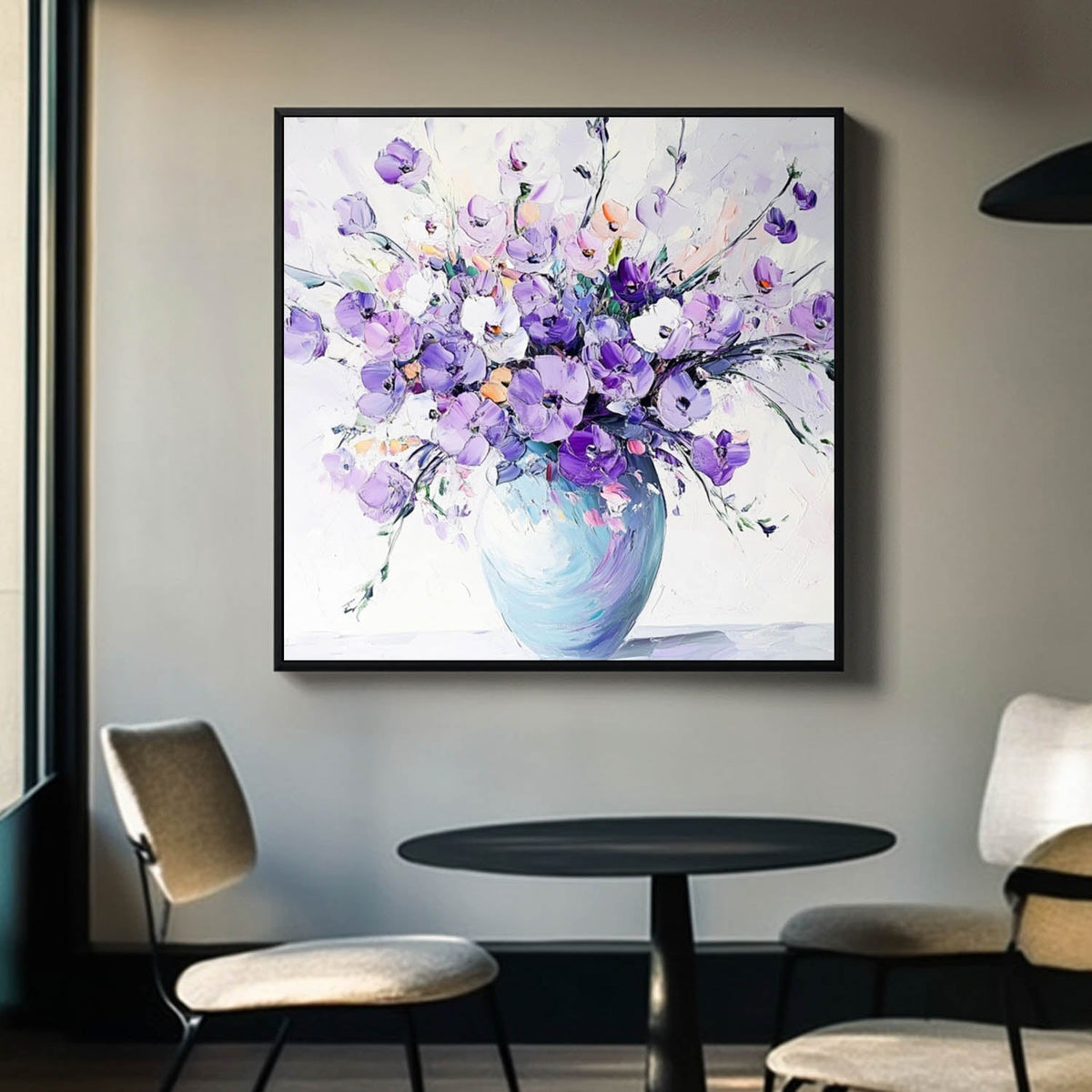 Impasto Lavender Floral Bouquet Oil Painting