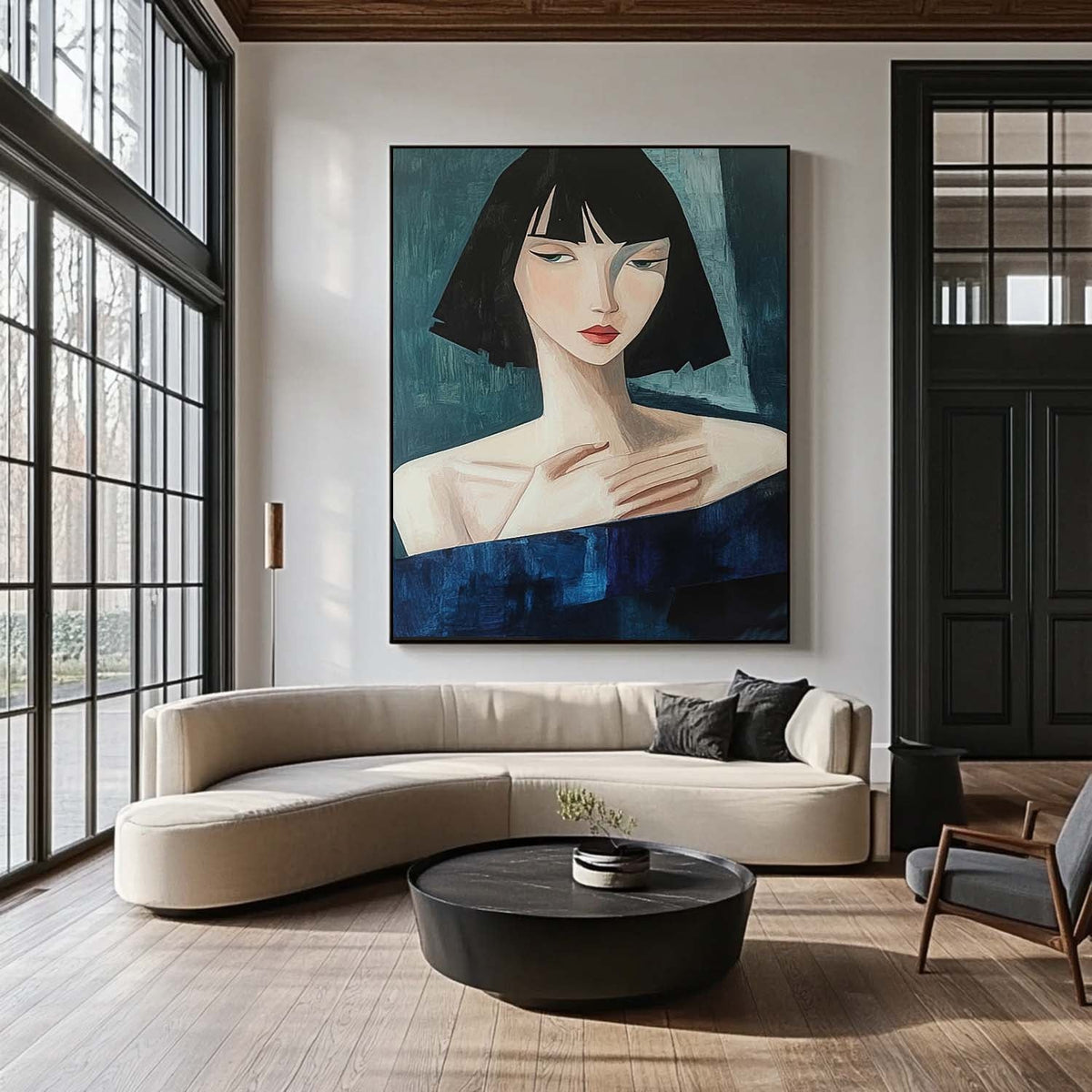 Stylized Woman Portrait Oil Painting Wall Decor