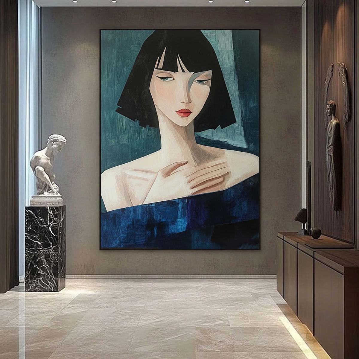 Stylized Woman Portrait Oil Painting Wall Decor