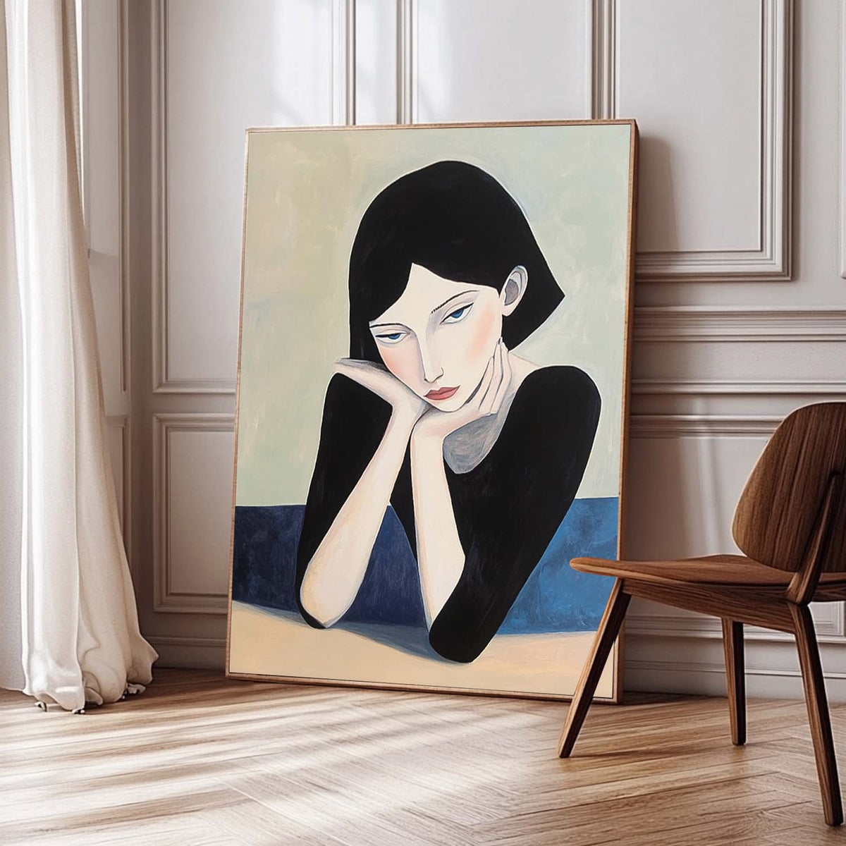 Minimalist Contemplative Woman Portrait Oil Painting