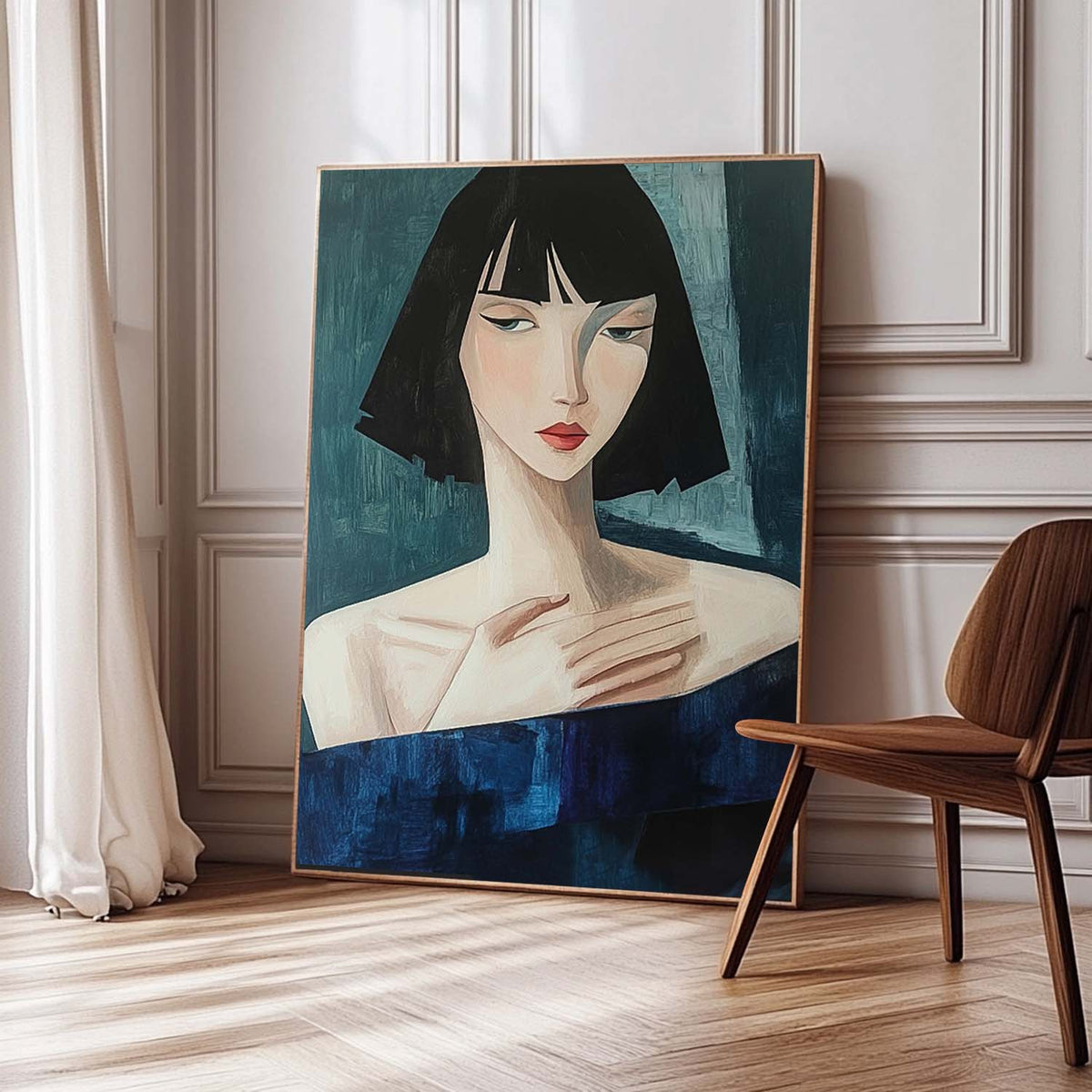 Stylized Woman Portrait Oil Painting Wall Decor