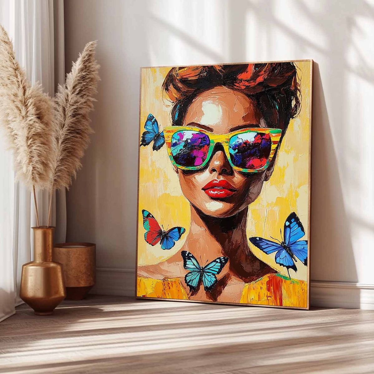 Woman Sunglasses Butterflies Oil Painting