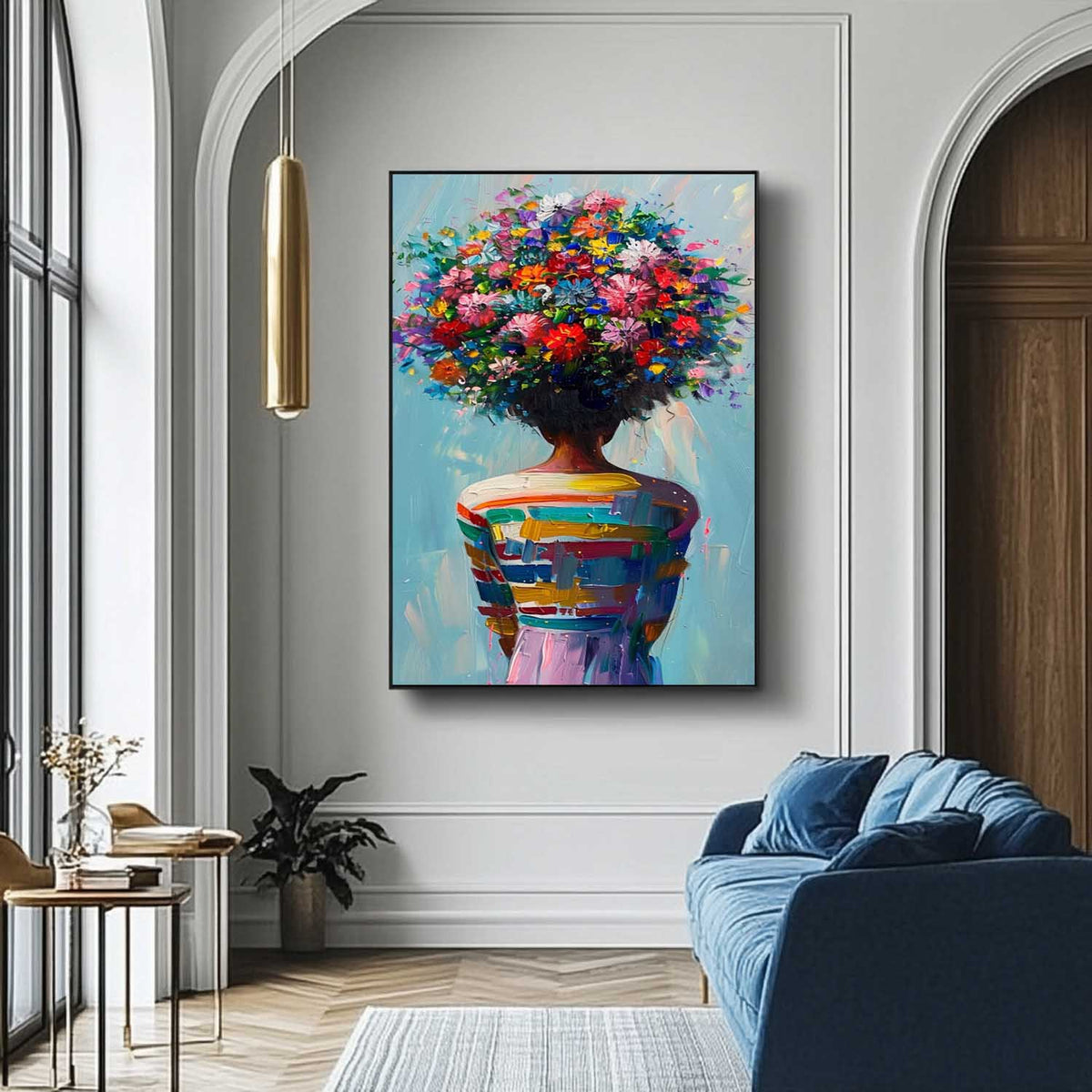 Vibrant Floral Head Woman Oil Painting Colorful
