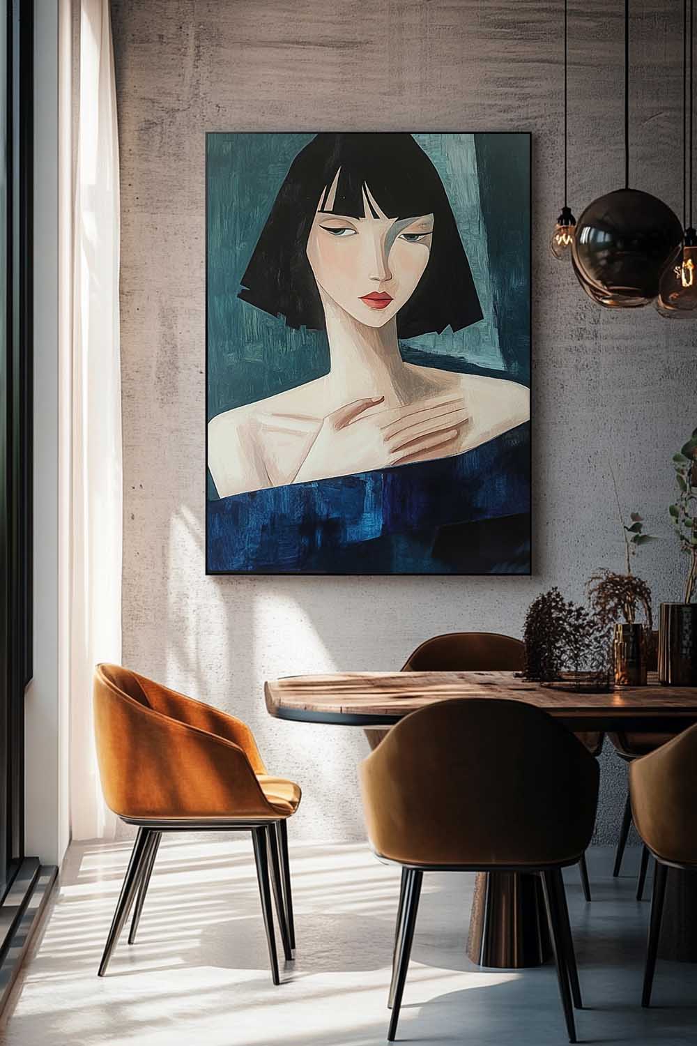 Stylized Woman Portrait Oil Painting Wall Decor