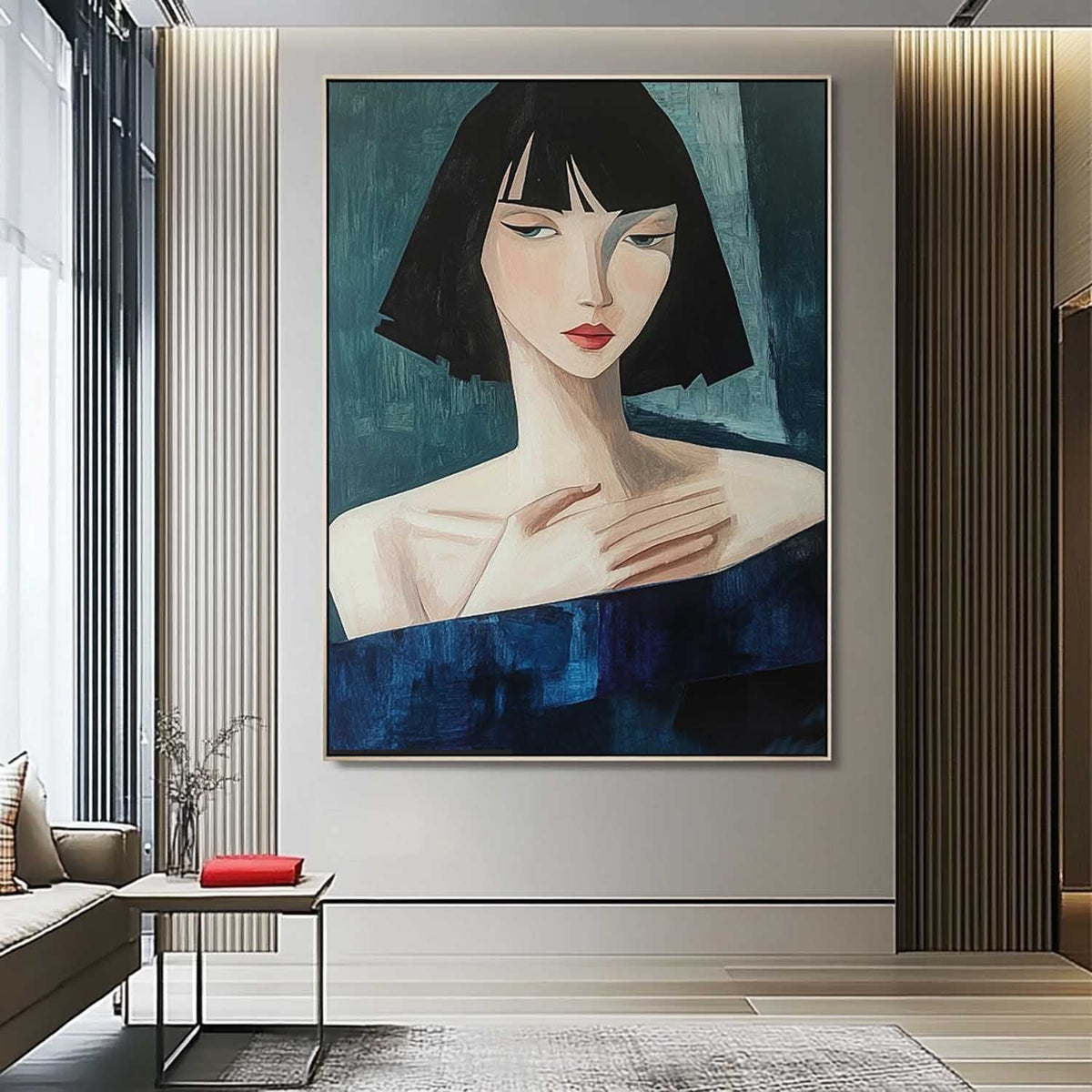 Stylized Woman Portrait Oil Painting Wall Decor