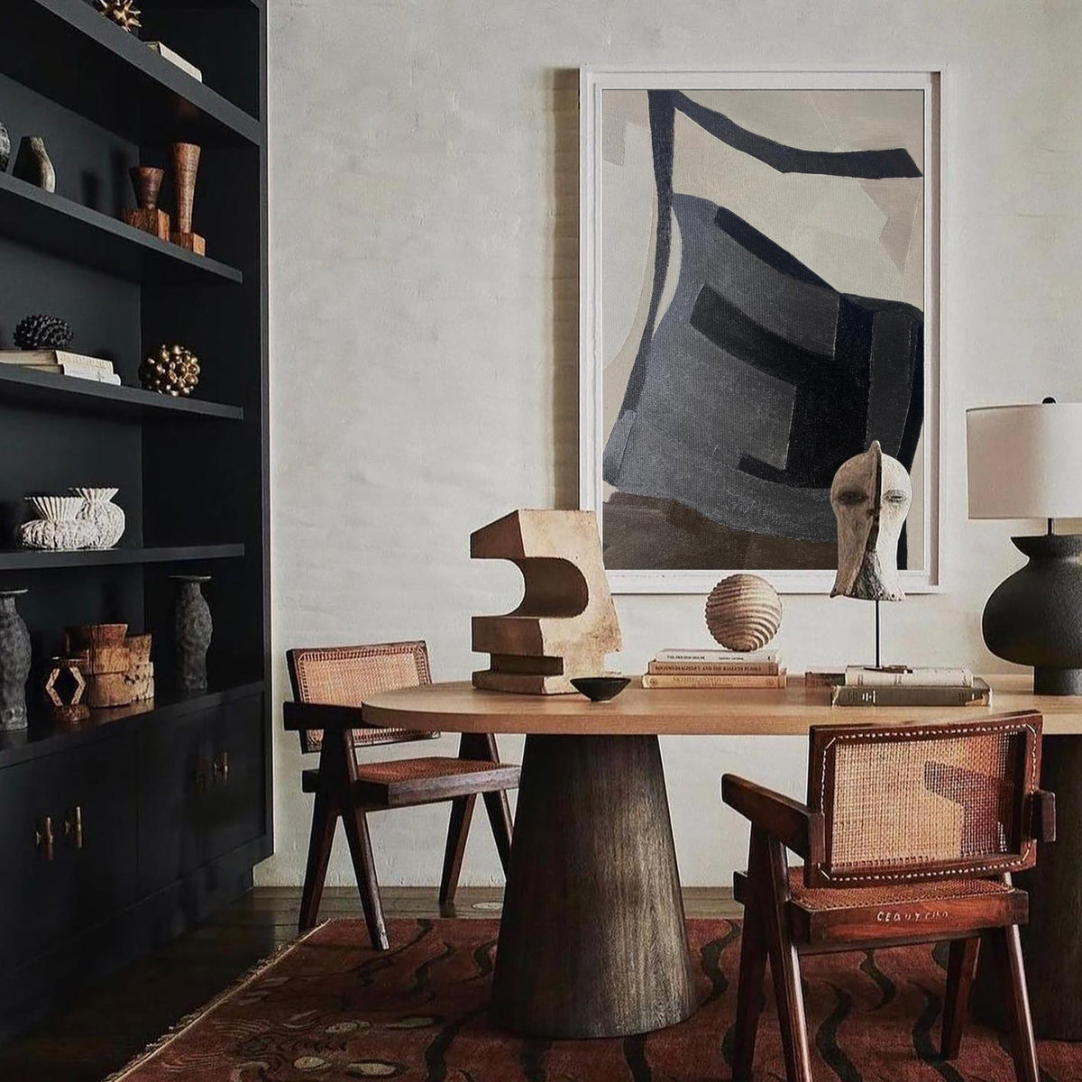 Minimalist Neutral Geometric Abstract Oil Painting