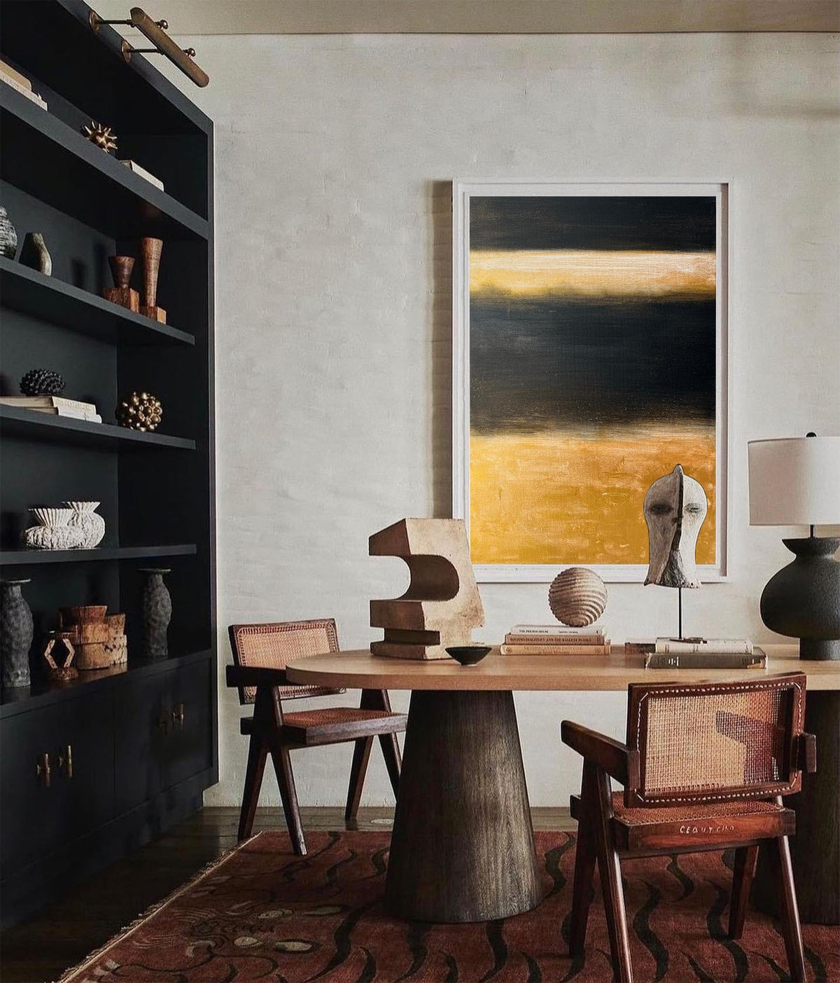 Luxury Gold Black Abstract Linen Painting