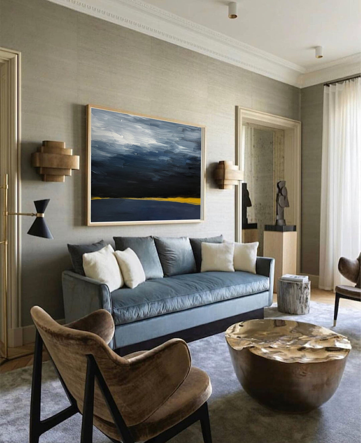 Minimalist Blue Black Gold Abstract Art