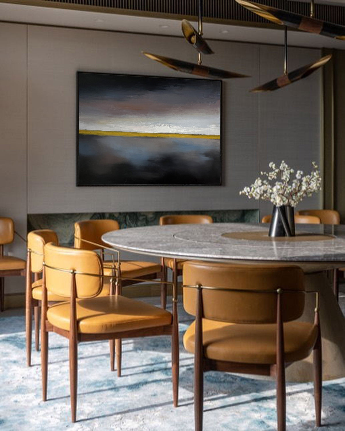 Nocturnal Golden Horizon Abstract Painting