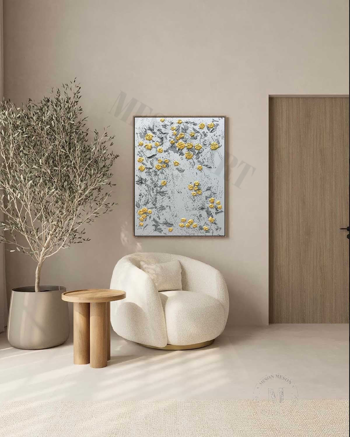 Wall Art Vertical 3D Impasto Yellow Rose