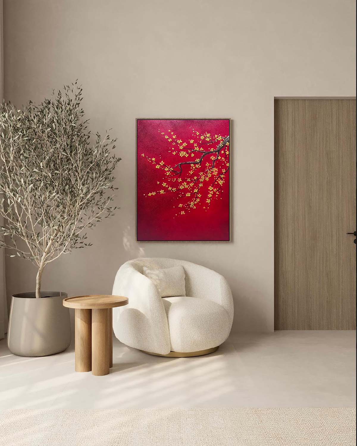 Landscape Red Background Plum Blossom Painting