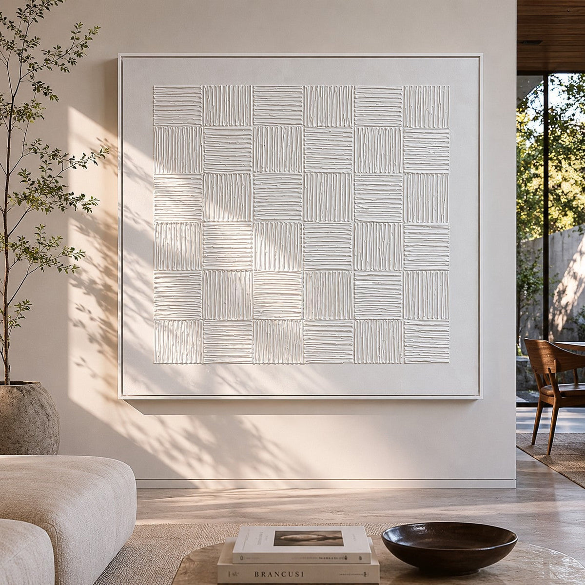 White Textured Checkerboard Oil Painting