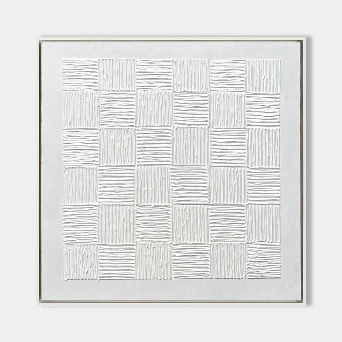 White Textured Checkerboard Oil Painting