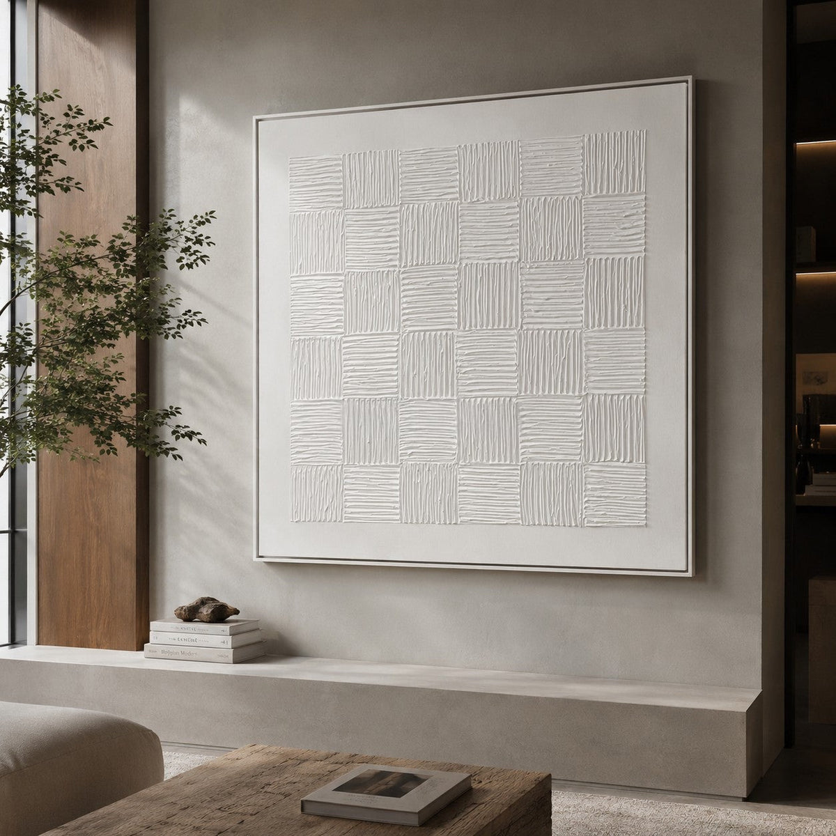 White Textured Checkerboard Oil Painting