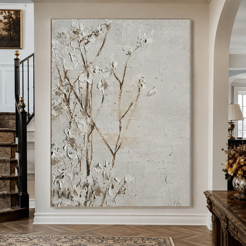 Textured Neutral Floral Impasto Painting