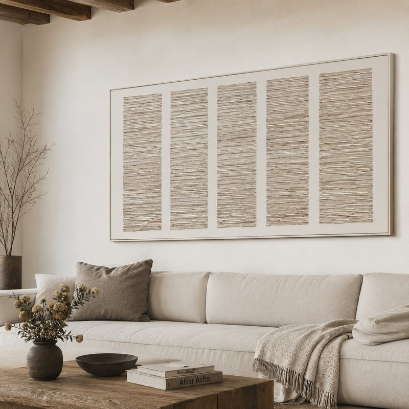 Textured Neutral Grid Relief Painting