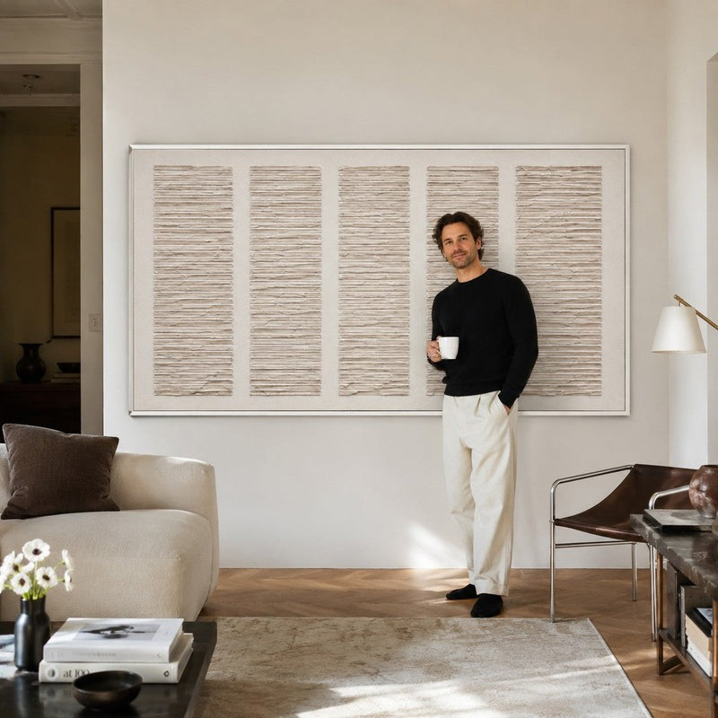 Textured Neutral Grid Relief Painting