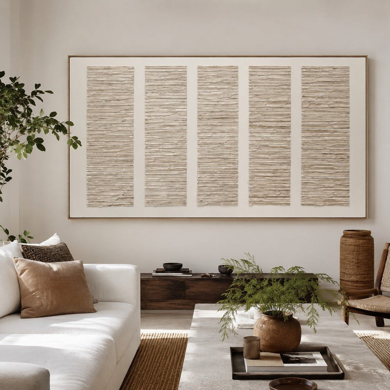 Textured Neutral Grid Relief Painting