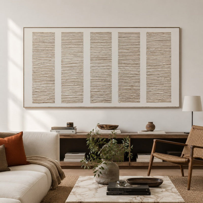 Textured Neutral Grid Relief Painting